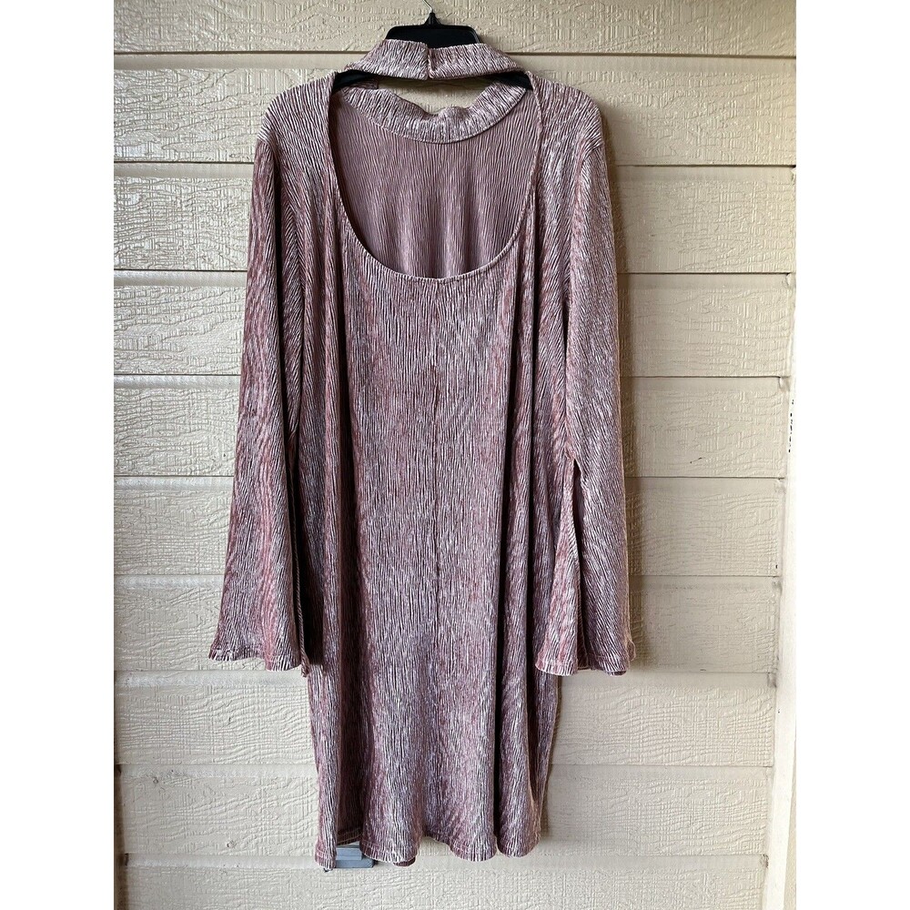 Eloquii womens Velvet Open Back Knit Short Mini Dress size 24 Salmon Pink - Picture 5 of 10